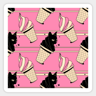 Ice Cream Black Cat Pattern in pink Sticker